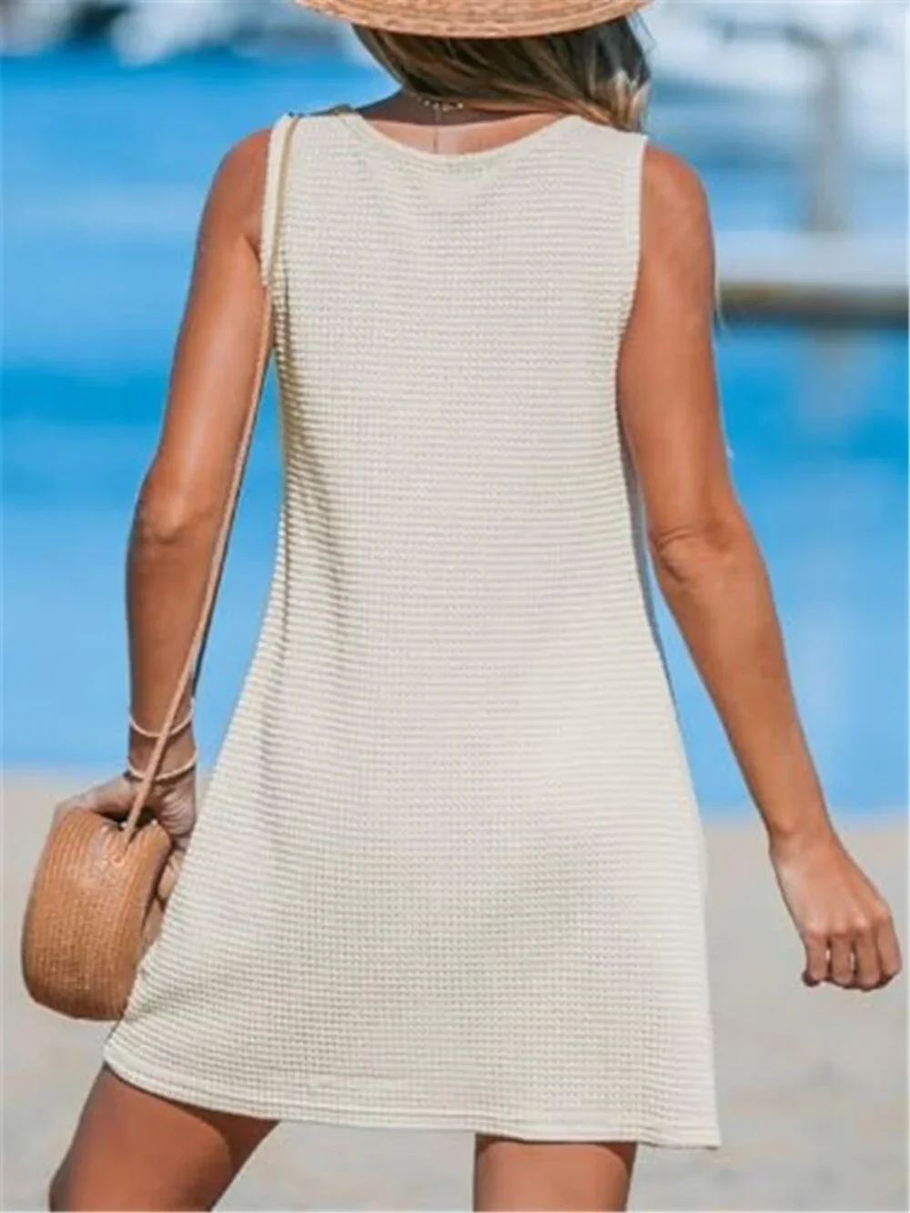 Women Swimsuit Cover Up Dress Waffle Knit Sleeveless Beach Pool Cruise Swimwear